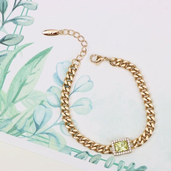 "Elegant Rose Gold Bracelet with Green Stone & Cubic Zirconia Charm, XPBL0805 - Picture 3 of 12